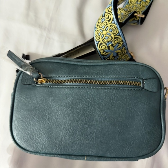 NWT Le Miel Vegan Leather Blue Crossbody w/ Patterned Adjustable Strap - Picture 4 of 10